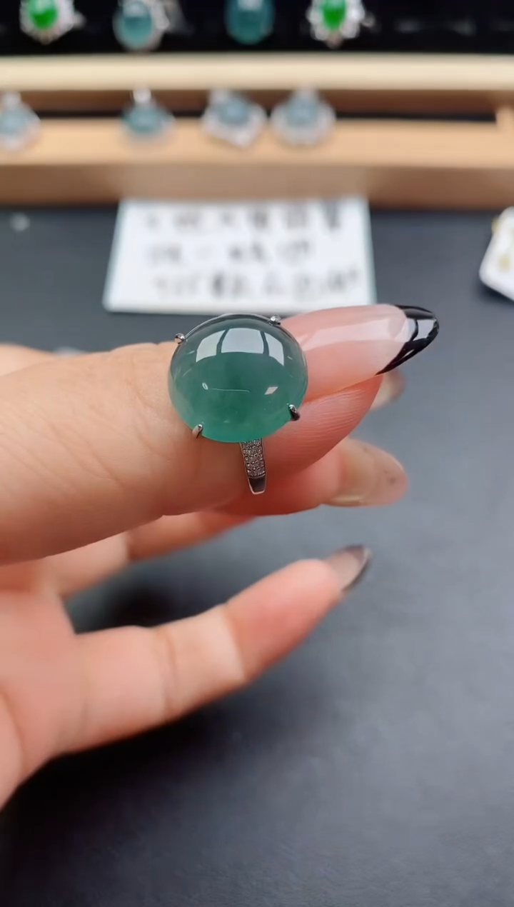 翡翠戒指银S925镶嵌087500