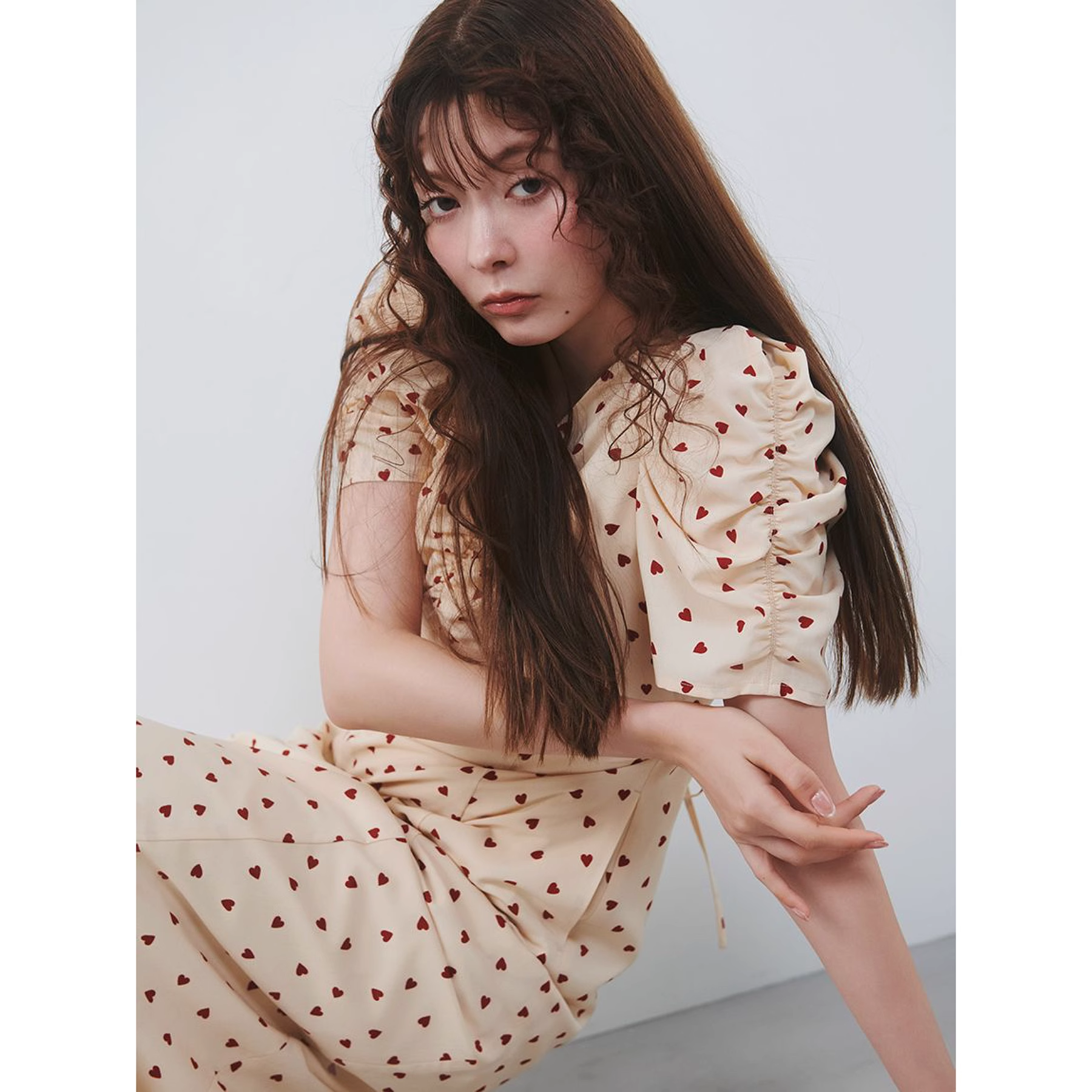 【FaFa】日系 S 八木演绎 法式泡泡袖V领爱心连衣裙FA506-081