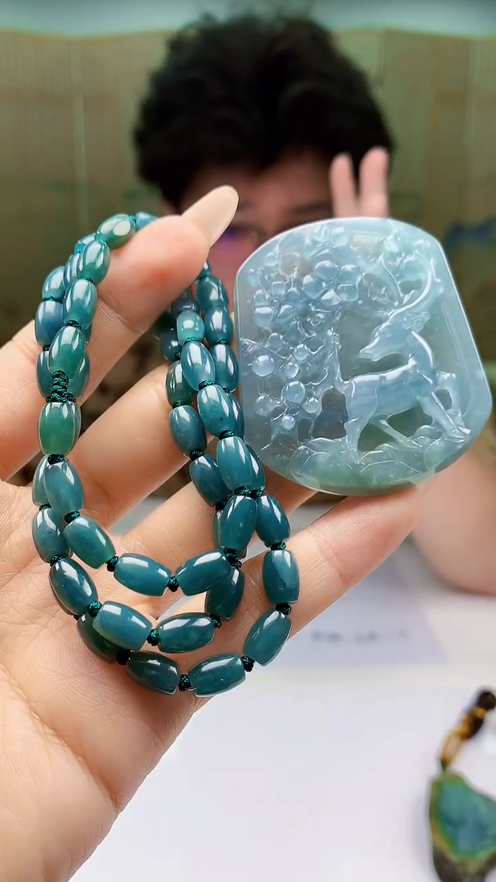 【闪购商品】定制翡翠未镶嵌4688ty-毛货鹿牌赠珠链8