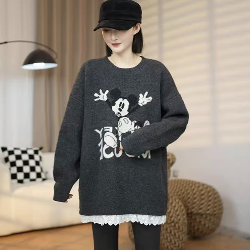 韩系时尚休闲舒适高颜值卡通印花毛衣女秋冬新款百搭