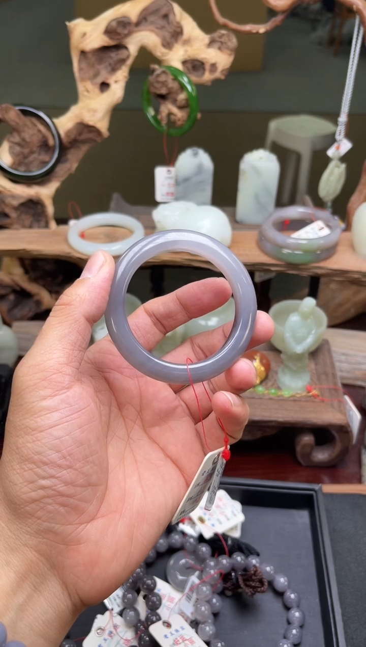 和田玉未镶嵌手镯青海烟紫手镯53圈9006779