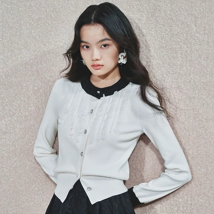 MAXRIENY复古宫廷撞色套头针织毛衫24冬新款修身显瘦上衣