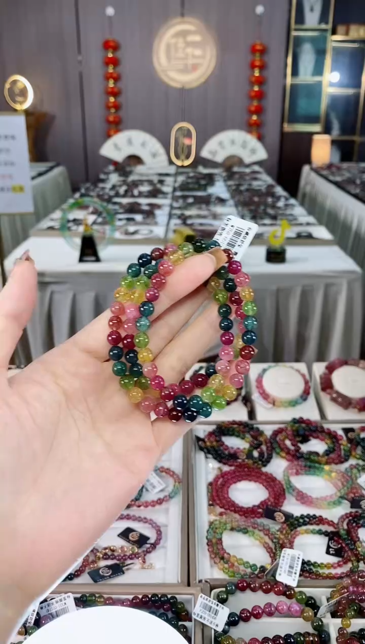 未镶嵌老矿碧玺色标彩虹透体三圈手串6mm+碧玺dan多样性发货一条
