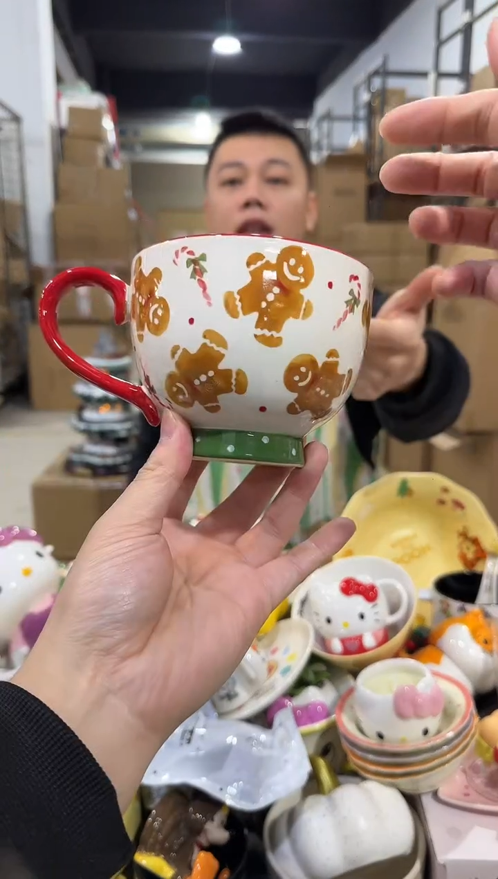 瓷片姜饼人咖啡杯