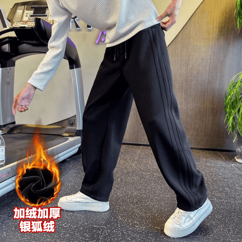 男士卫裤秋冬季新款加绒加厚高级感时尚直筒宽松潮流休闲运动长裤