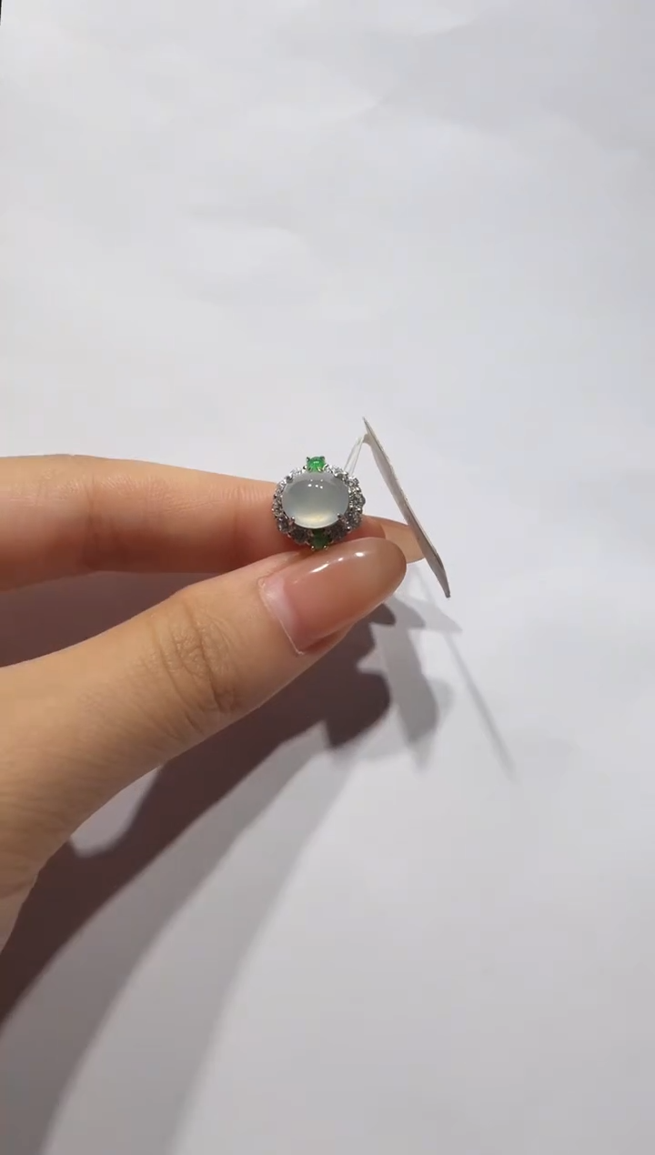 银S925镶嵌戒指翡翠925银镶缅甸A货翡翠戒指