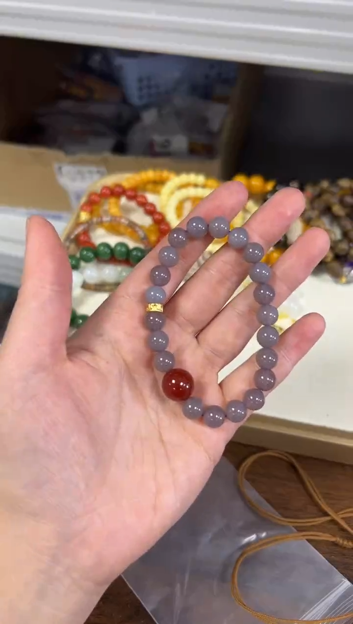 未镶嵌颈饰玛瑙/玉髓冰烟紫玛瑙红大顶珠手串[0108]