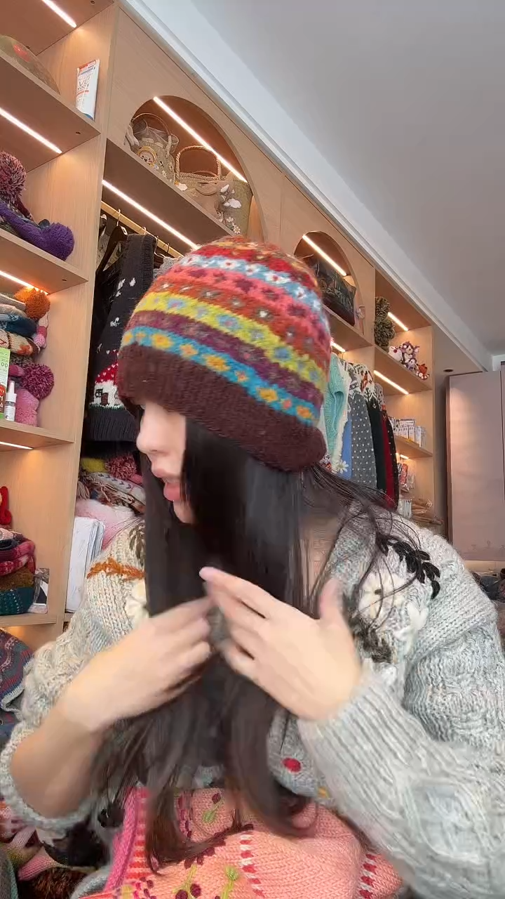 羊毛美拉德提花帽