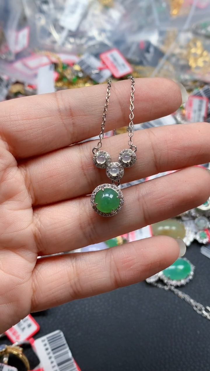 银S925镶嵌戒指翡翠天然A货缅甸翡翠