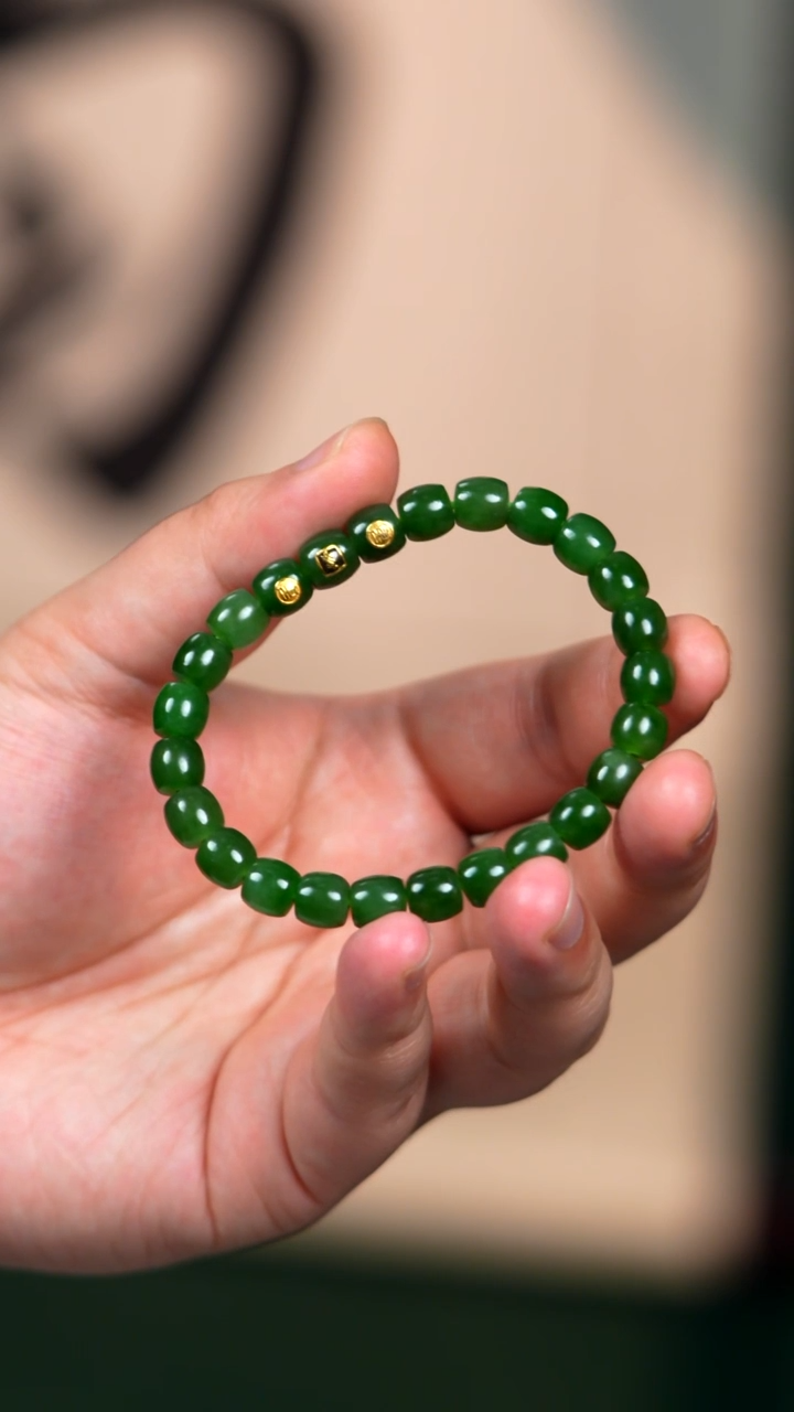 未镶嵌手链和田玉9mm碧玉俄碧有色差