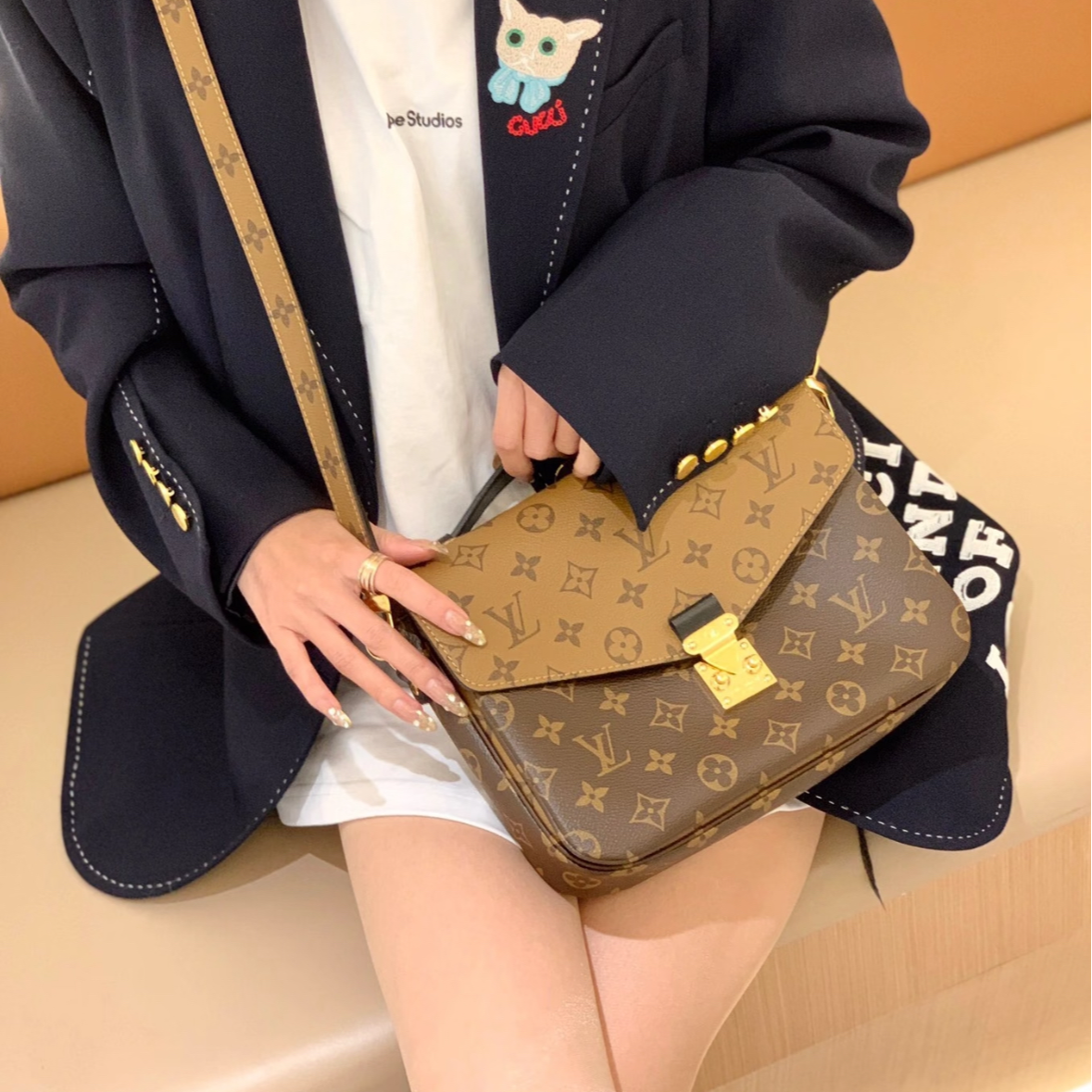 99新 LouisVuitton/路易威登 芯片款老花拼色邮差斜挎包