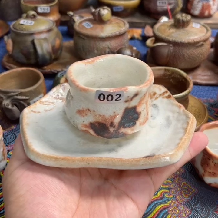 002杯+垫日式志野烧茶具茶器茶周边