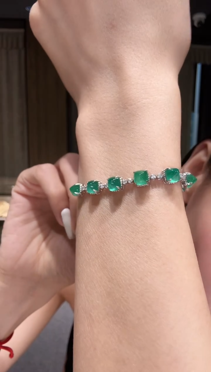 铂Pt950镶嵌手链祖母绿CE0976