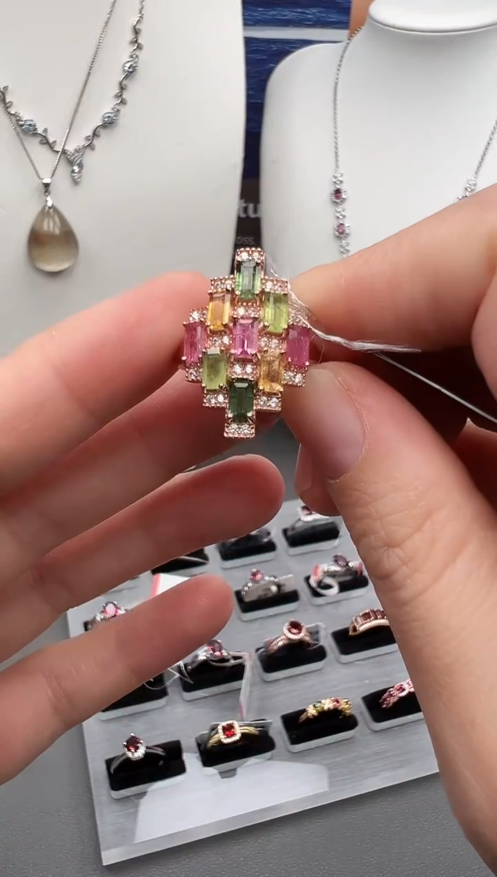银S925镀金镶嵌戒指碧玺98