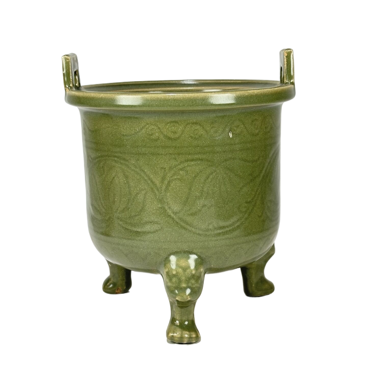 龙泉暗刻花卉纹三足香炉8065