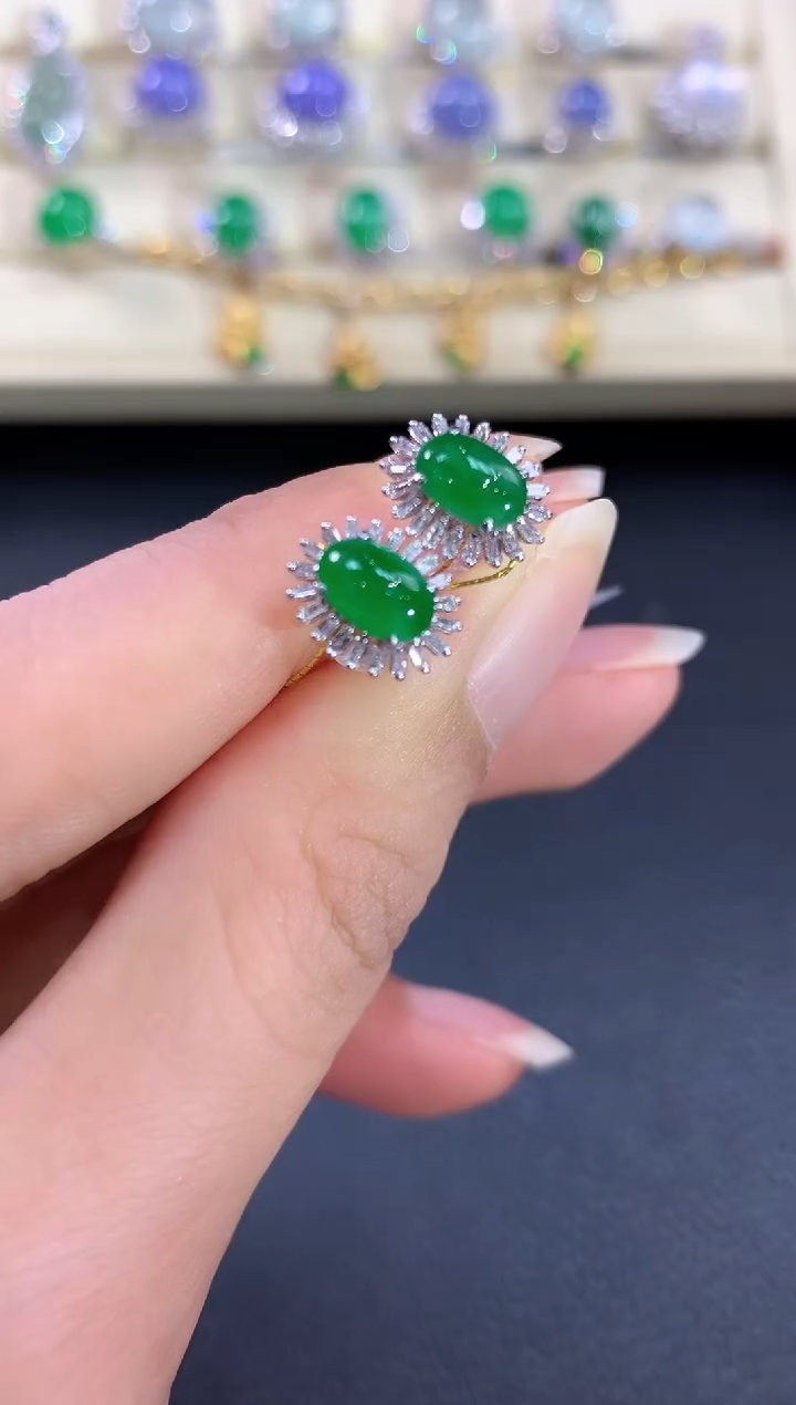 【闪购商品】翡翠耳饰18K金镶嵌b43       
