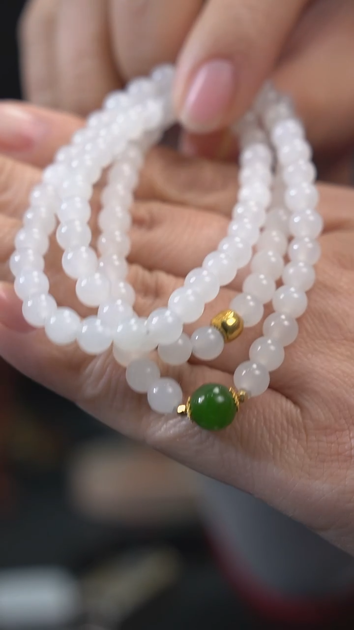 【闪购商品】和田玉珠链18K金镶嵌珠链