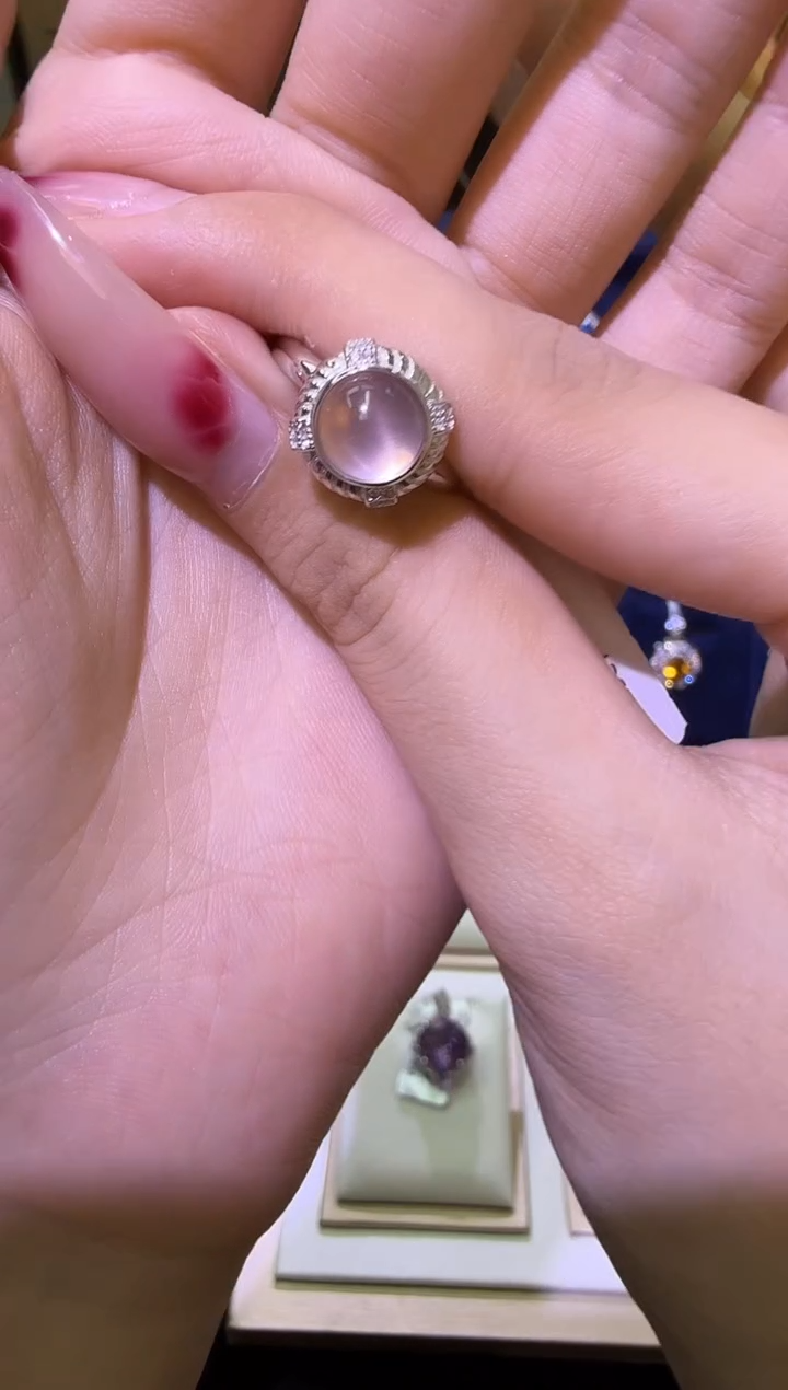 银S925镶嵌戒指芙蓉石天然宝石