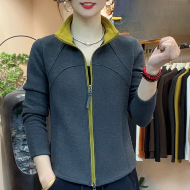 冬季新款休闲运动加绒加厚拉链开衫显瘦百搭减龄长袖女士保暖上衣