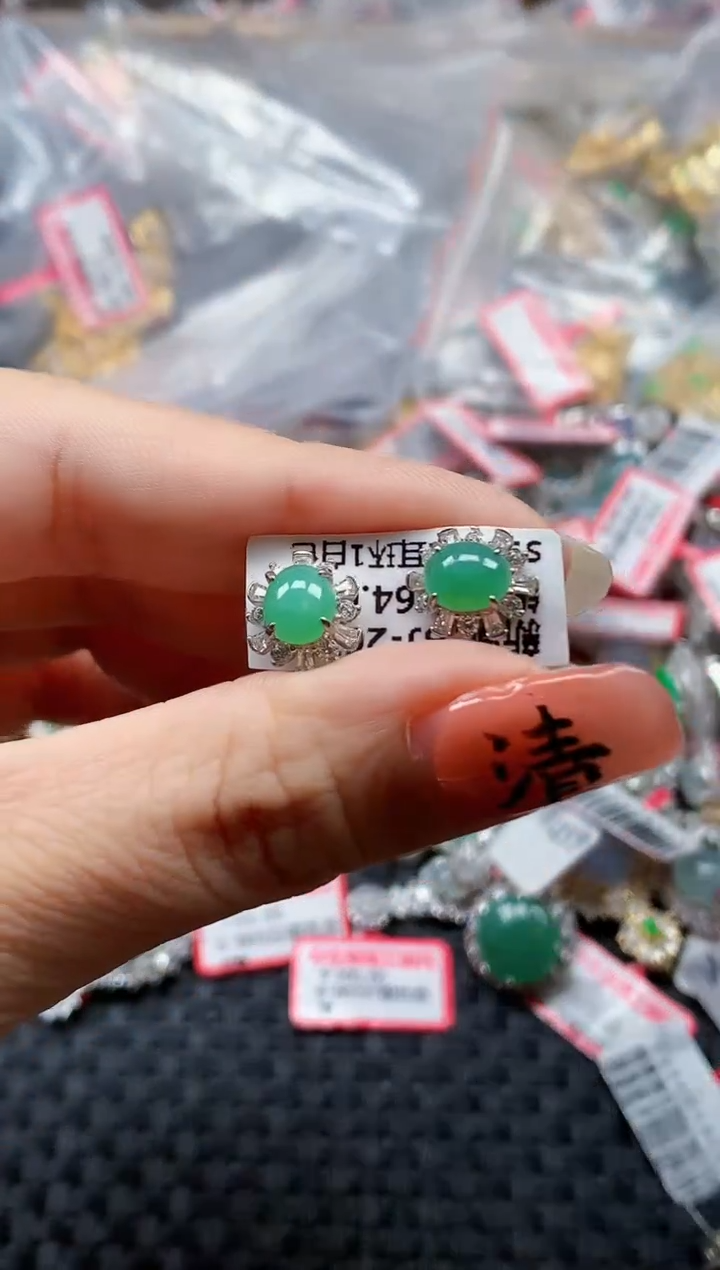 银S925镶嵌戒指翡翠天然A货缅甸翡翠