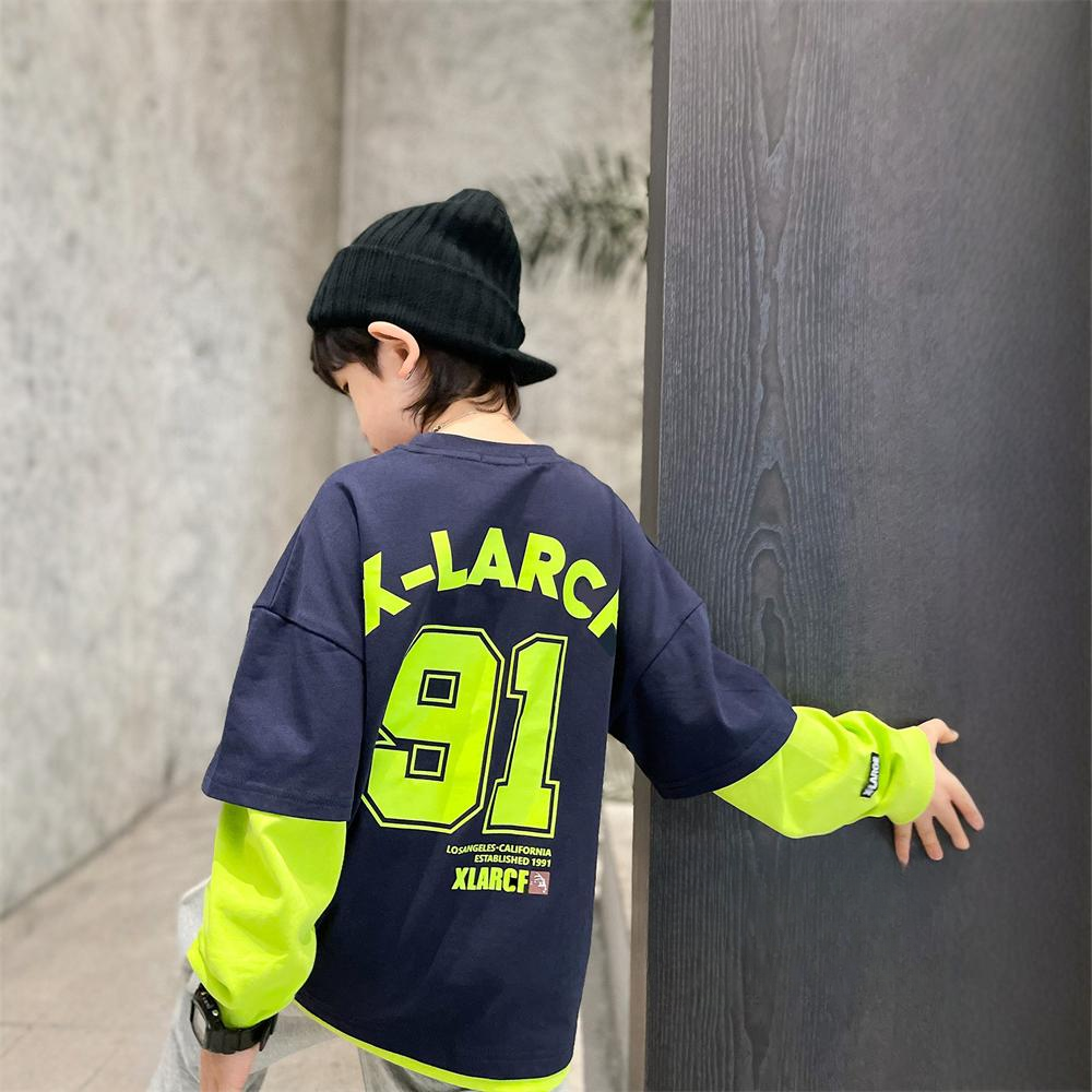 圆领卡通印花男童卡通动漫秋款童装T恤印花常规长袖假两件可爱潮