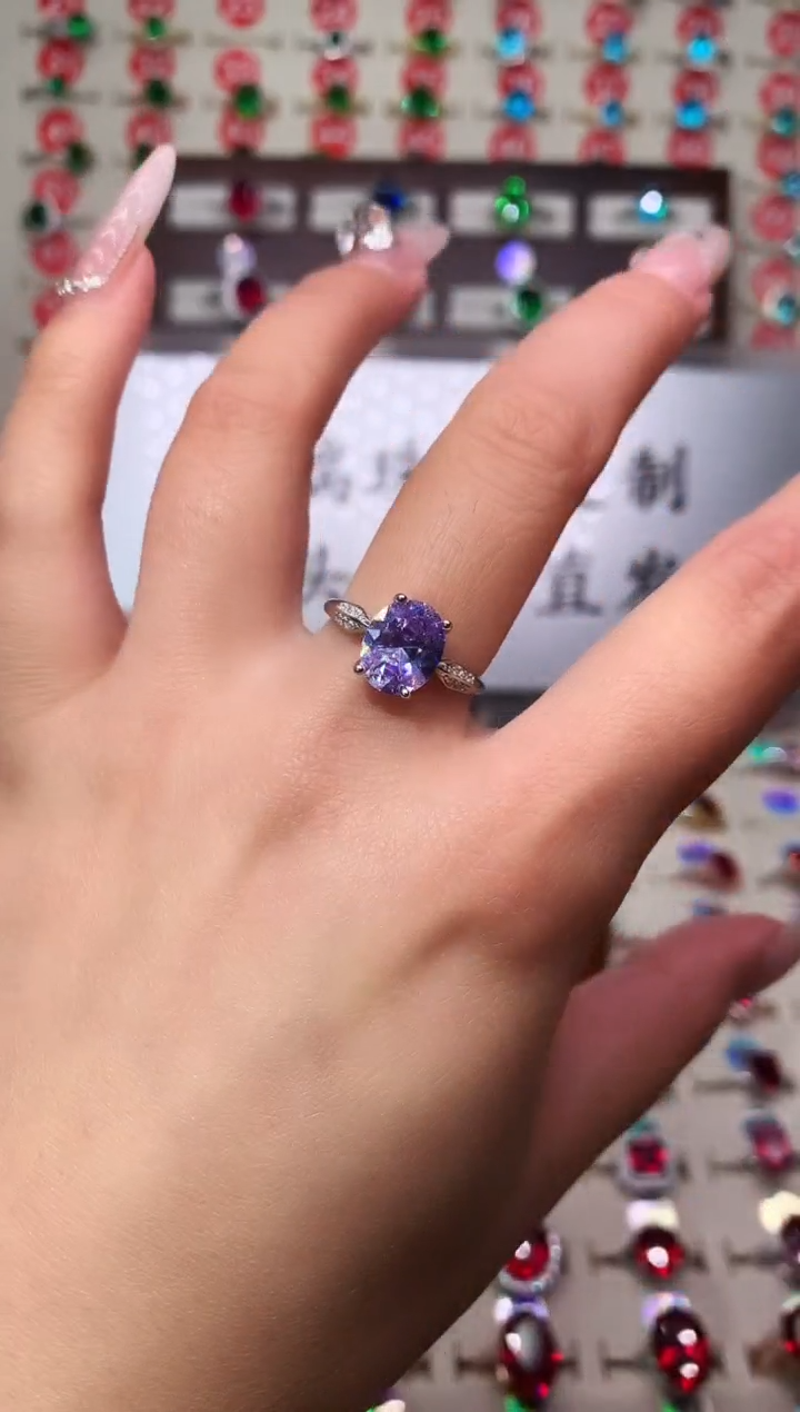 银S925镶嵌戒指紫色碧玺8*10 银托