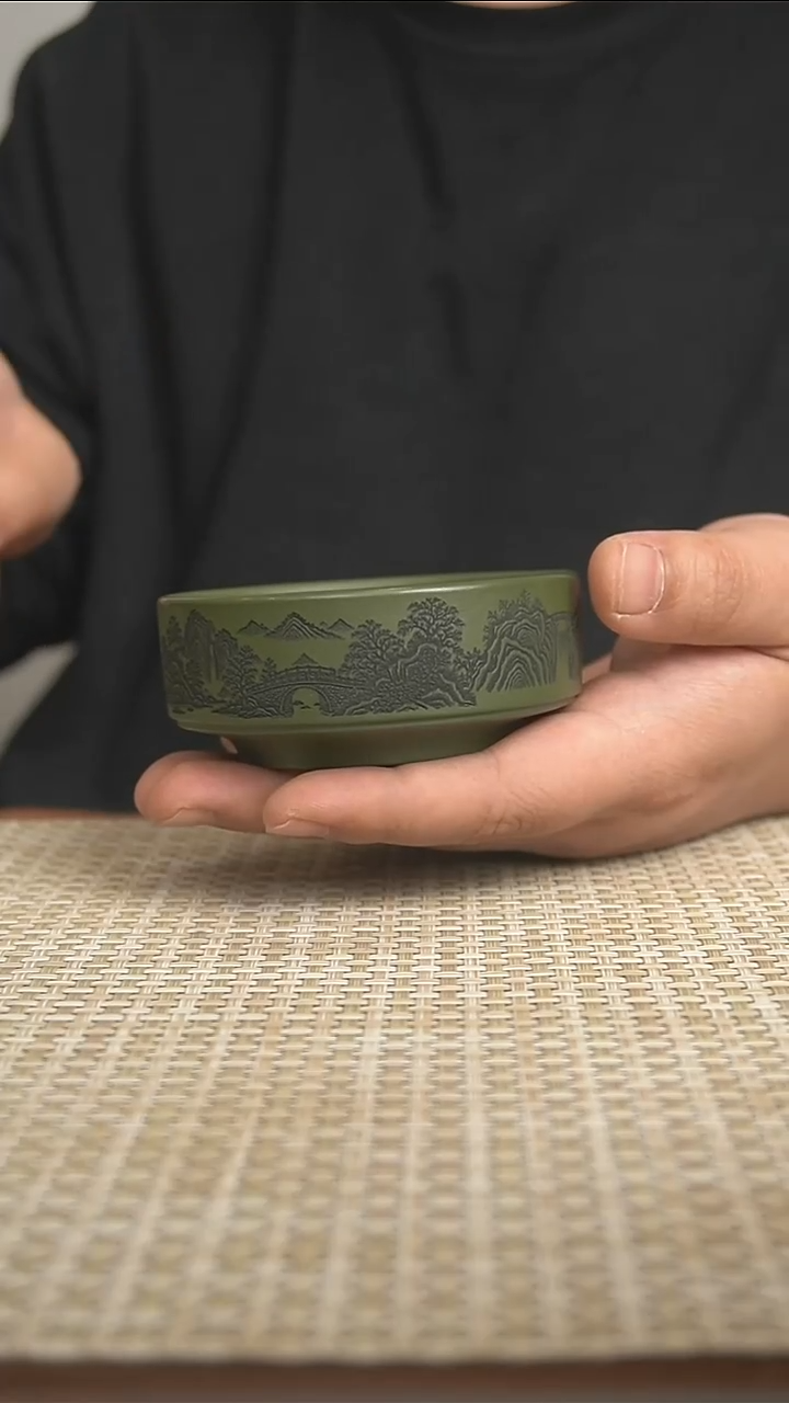茶杯紫砂宜兴紫砂茶杯双鱼绿泥主人杯 