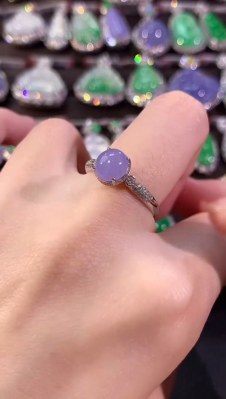 18K金镶嵌戒指翡翠冬日珠宝E75紫货有色差