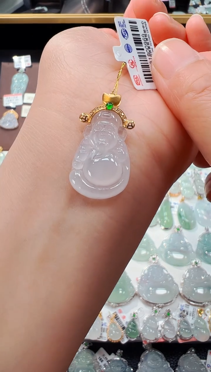 【闪购商品】翡翠吊坠(不含链)18K金镶嵌财神爷吊坠969