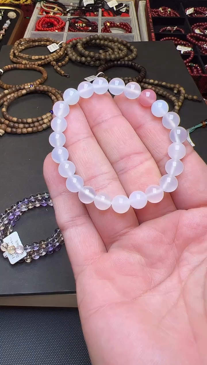 未镶嵌手串玛瑙/玉髓Y*?白玛瑙单圈手串