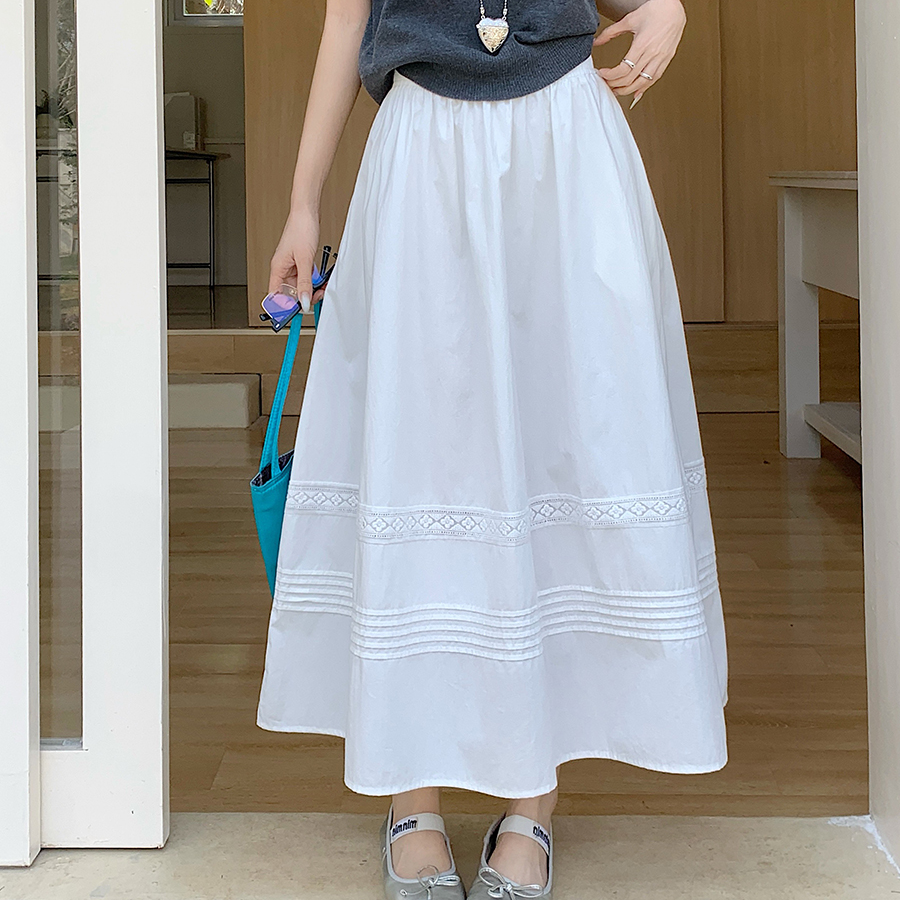 韩风白色半身裙女长裙2025夏季新款小个子松紧腰纯棉百搭a字伞裙