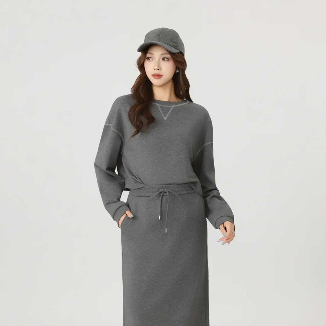 GIRDEAR/哥弟舒适运动长袖上衣优雅气质秋冬悠闲风灰色卫衣130067