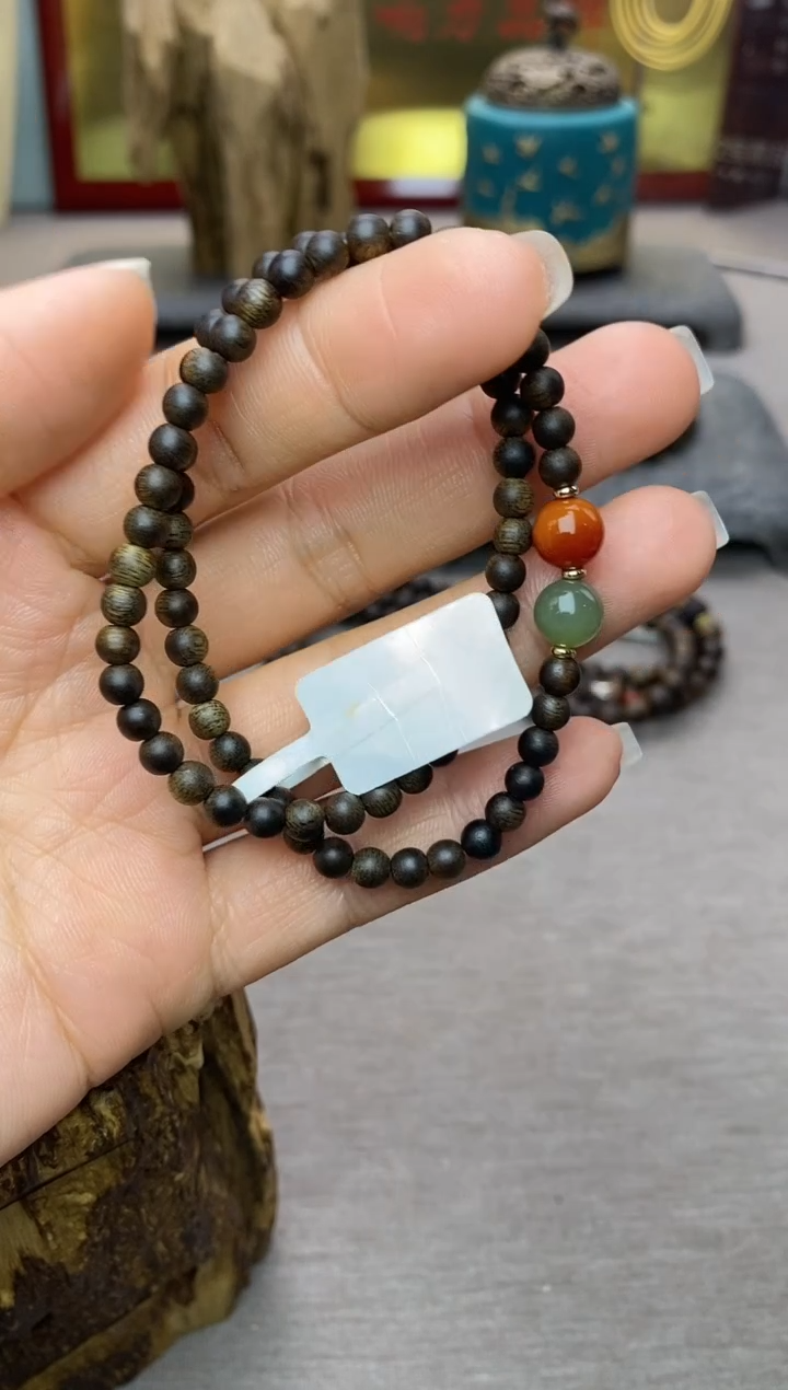 【闪购商品】沉香手串越南芽庄白棋0.4+配饰 沉水双圈款