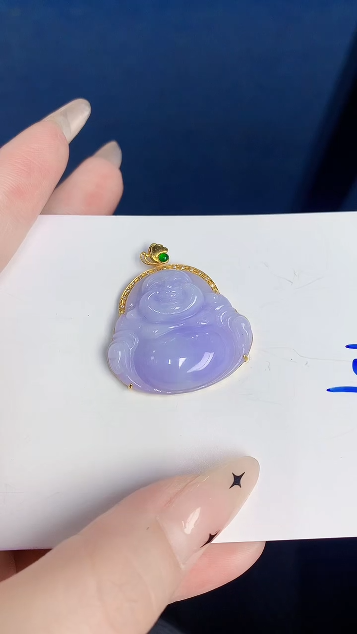 颈饰18K金镶嵌翡翠缅甸天然翡翠A货