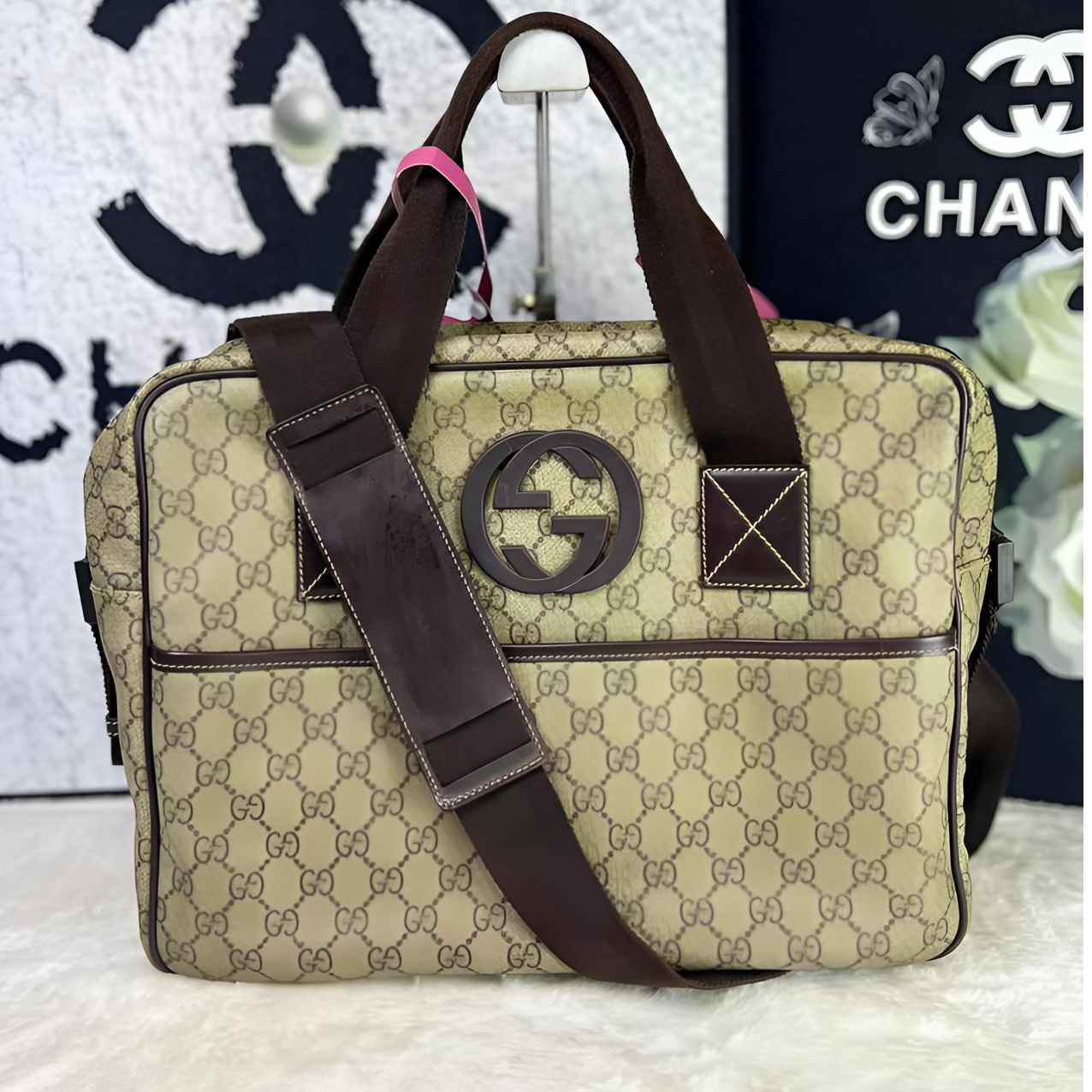 95新 GUCCI/古驰 老花手提斜挎包G25100488 尺寸31*23
