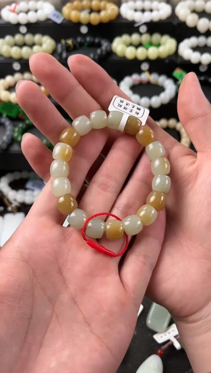 【闪购商品】和田玉手串未镶嵌且末金山糖青白直切手串卡11微色差