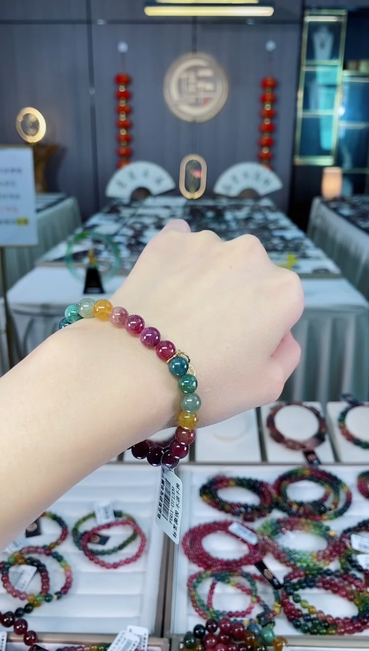 未镶嵌老矿碧玺色标油料单圈手串7mm+碧玺dan多样性发货一条