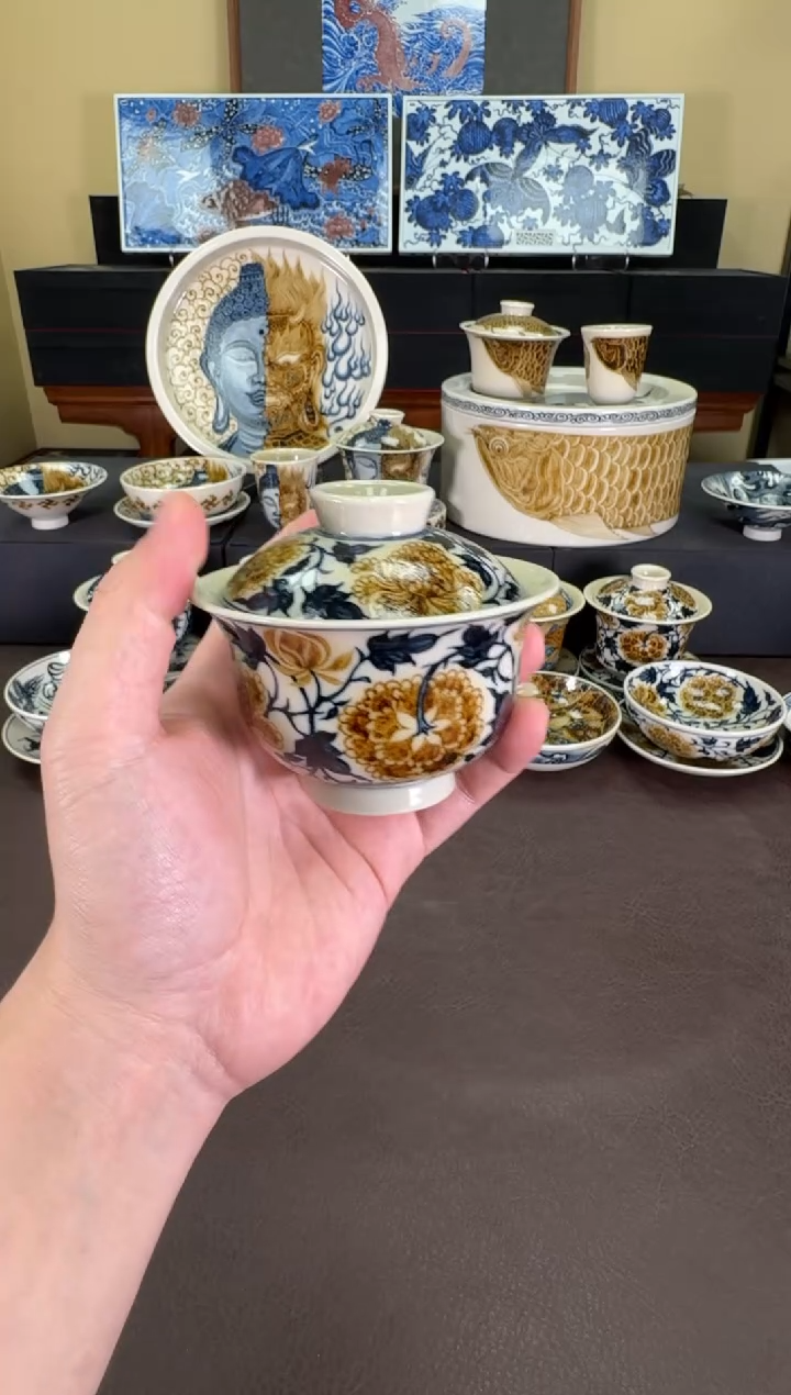 【闪购商品】二号釉牡丹纹元宝盖碗