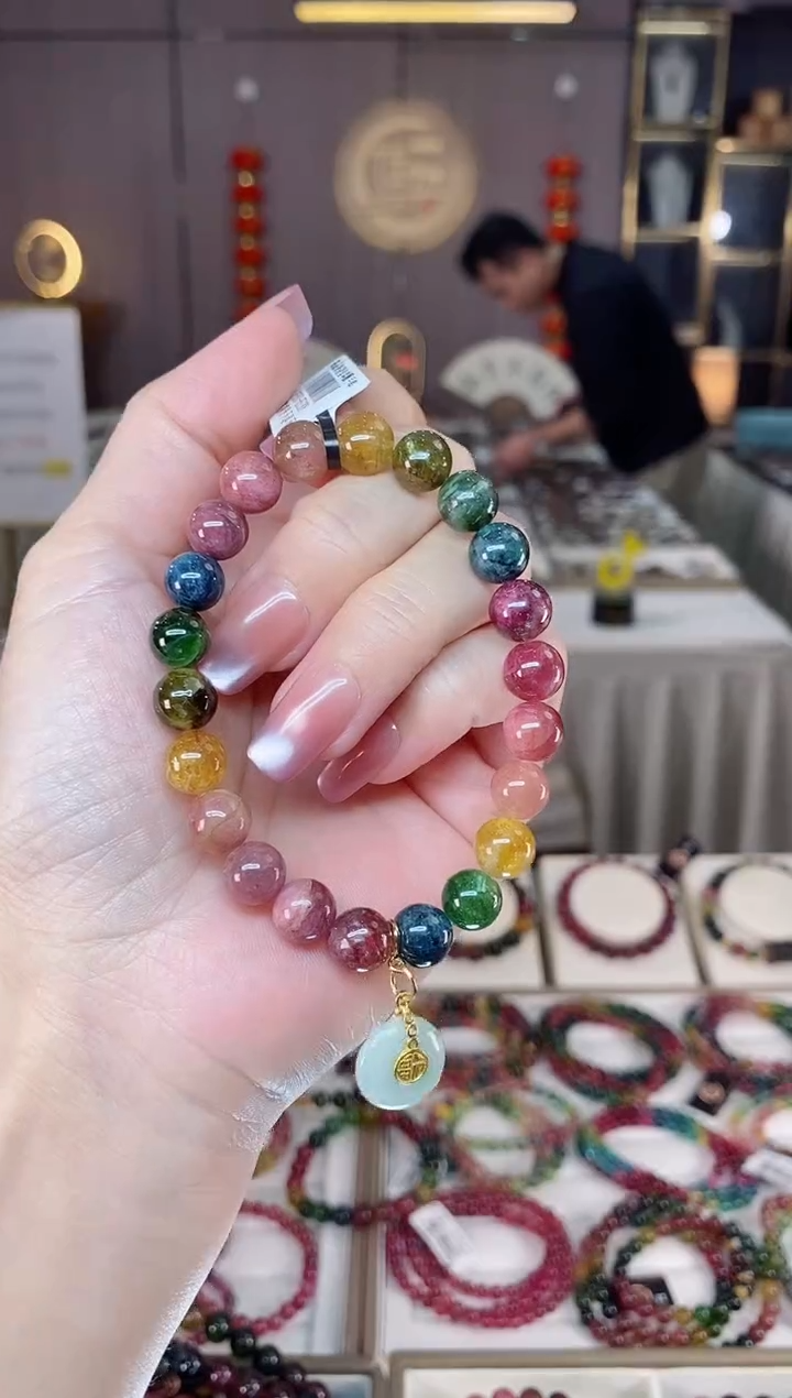 未镶嵌老矿碧玺彩虹单圈手串8mm+碧玺多样性发一条hon 