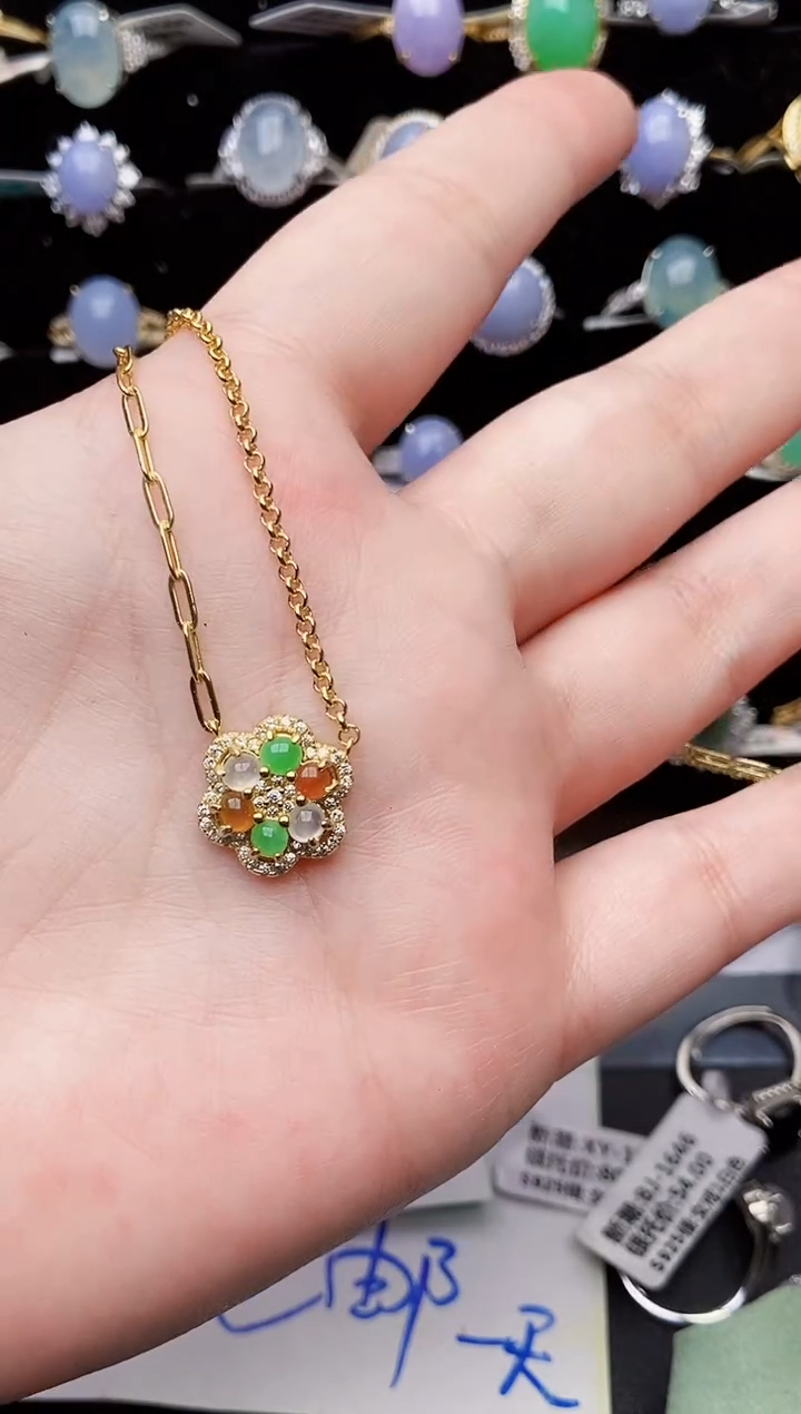 颈饰银S925镶嵌翡翠1758