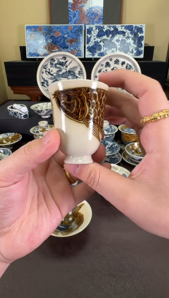 【闪购商品】瓷片二号釉金龙鱼闻香杯