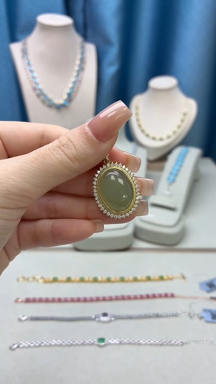 吊坠(不含链)银S925镶嵌和田玉164JH0102产品一个（多样性）