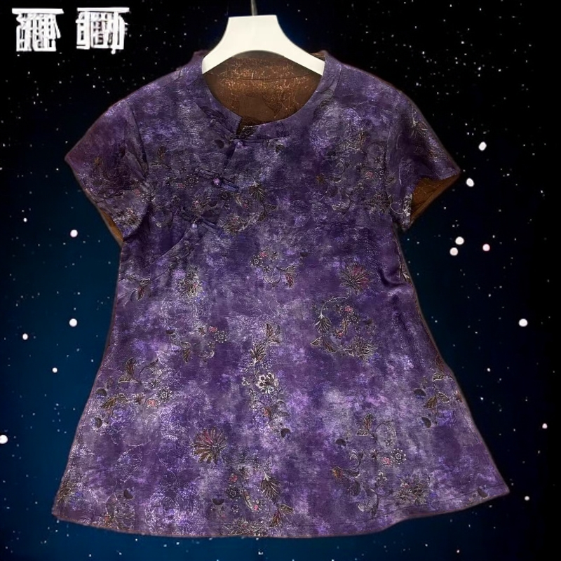 555-1时尚气质新中式复古紫色显瘦洋气奥黛上衣