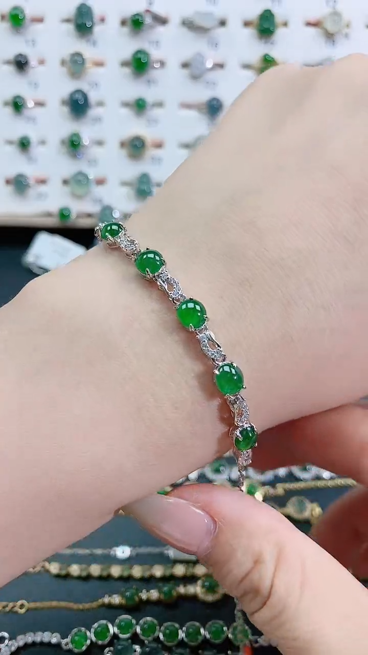 银S925镶嵌手链翡翠天然翡翠