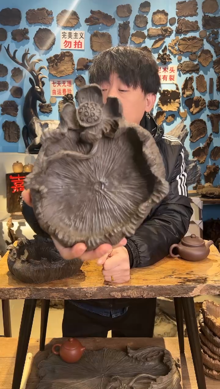 【闪购商品】木507号老乌木雕花果盘