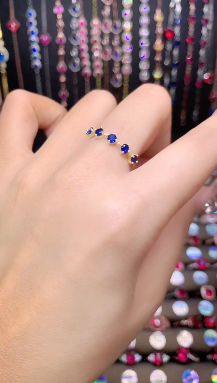 蓝宝石戒指银S925镶嵌金色