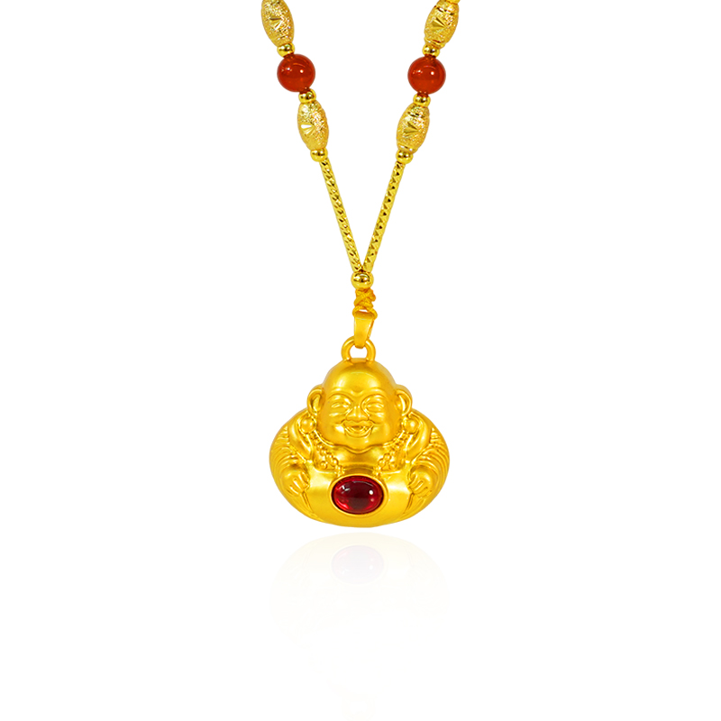培育红宝石【乐乐甄选】弥勒佛培育红宝石合金镶嵌吊坠赠链【YPN461】