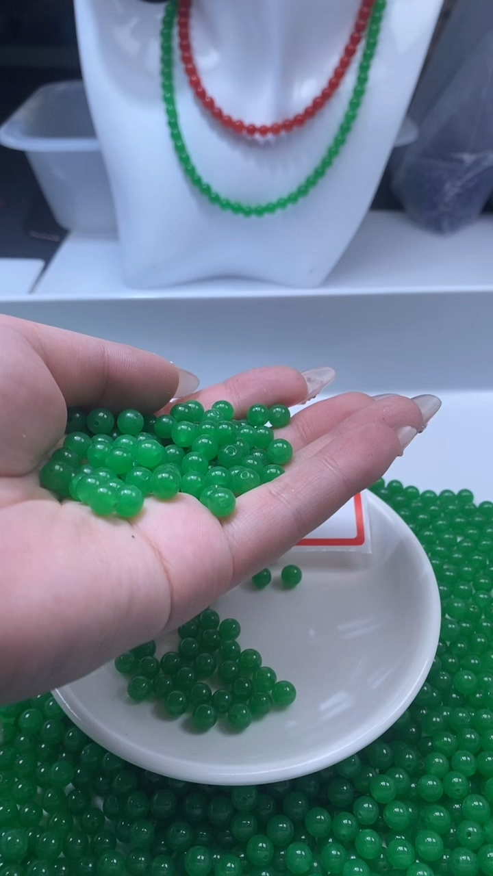 颈饰未镶嵌石英质玉w2083苹果绿6mm*16颗