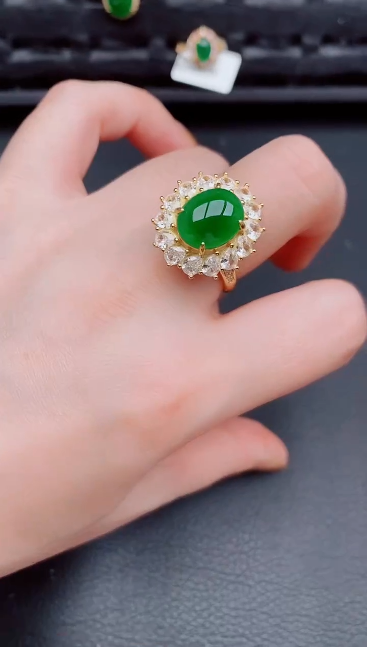 【闪购商品】翡翠戒指银S925镶嵌天然a货翡翠255