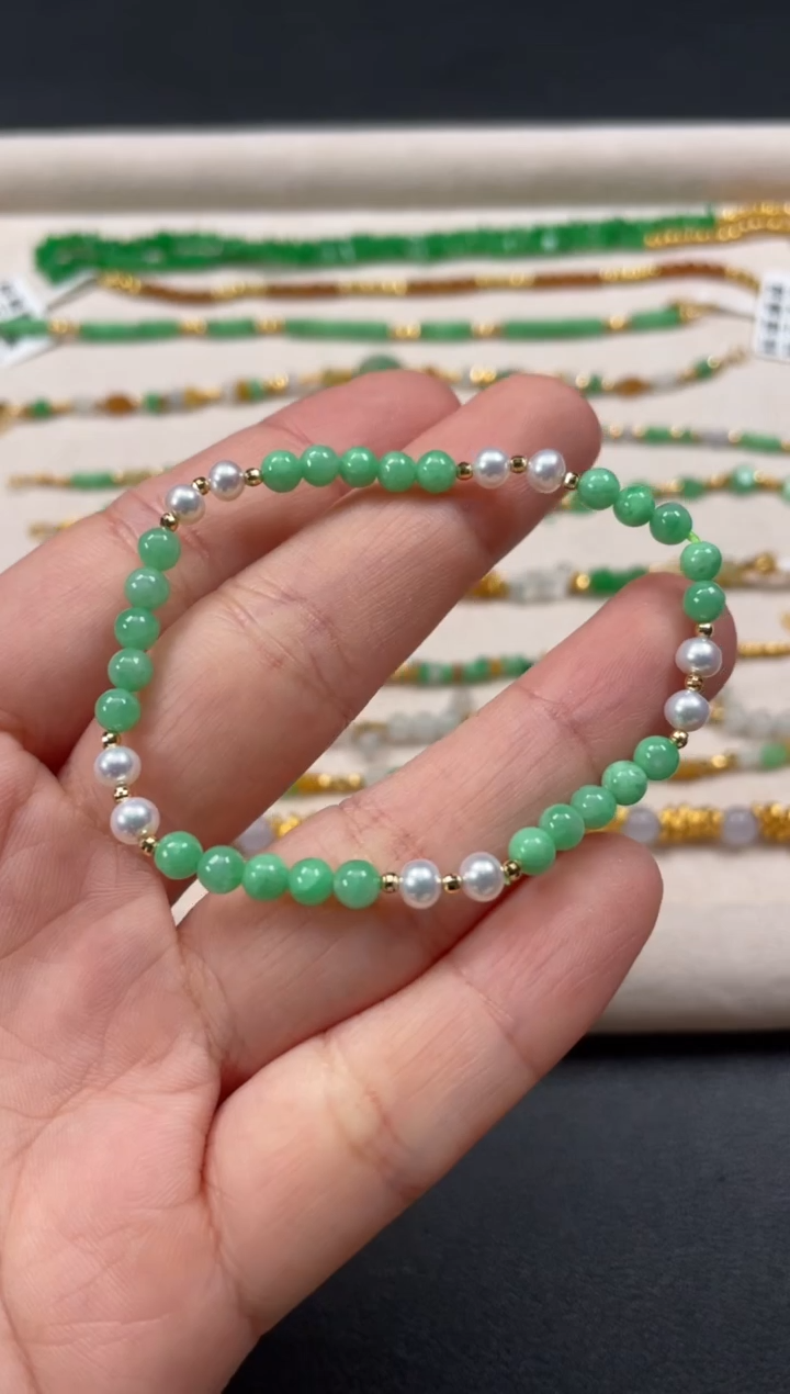 18K金镶嵌手串翡翠多样性  发货一条   P430